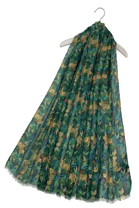 Hidden Cheetah Print Scarf with Frayed Edge - Green