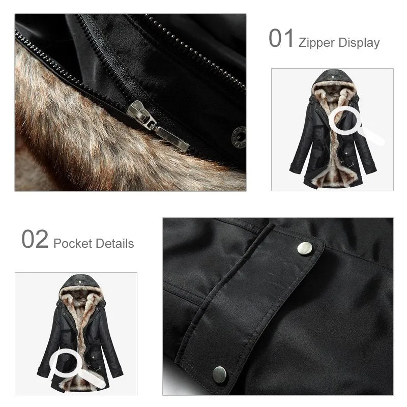 Hooded Faux Fur Liner Thicken Women's Winter Warm Coat