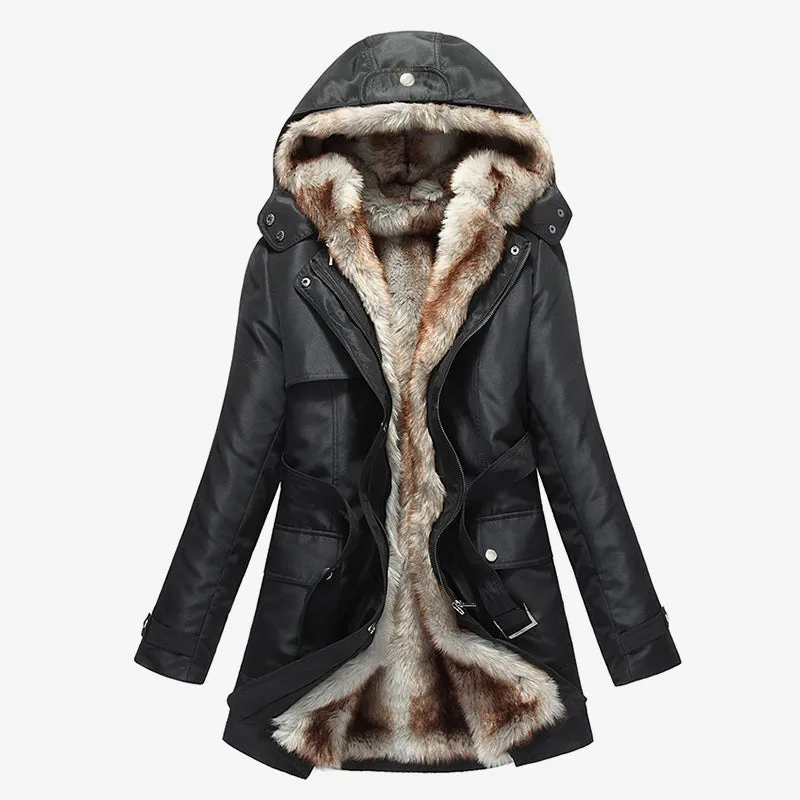 Hooded Faux Fur Liner Thicken Women's Winter Warm Coat