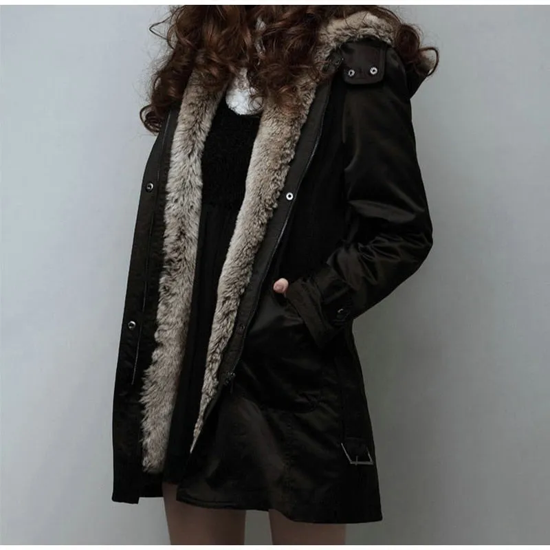 Hooded Faux Fur Liner Thicken Women's Winter Warm Coat