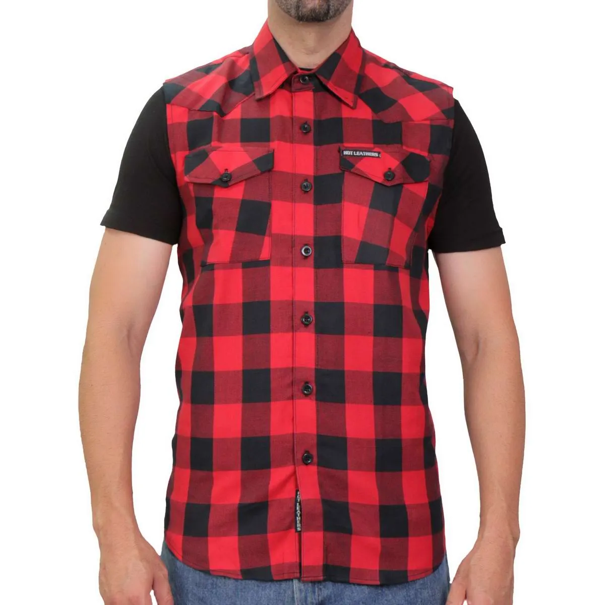 Hot Leathers FLM5001 Men’s Black and Red Sleeveless Cotton Flannel