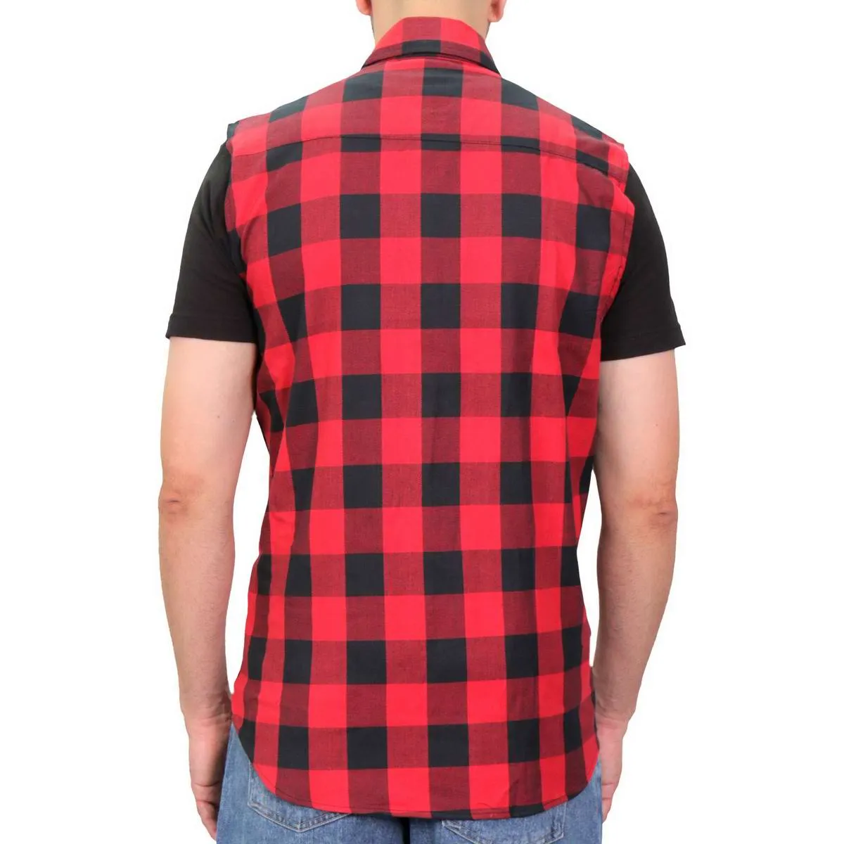 Hot Leathers FLM5001 Men’s Black and Red Sleeveless Cotton Flannel