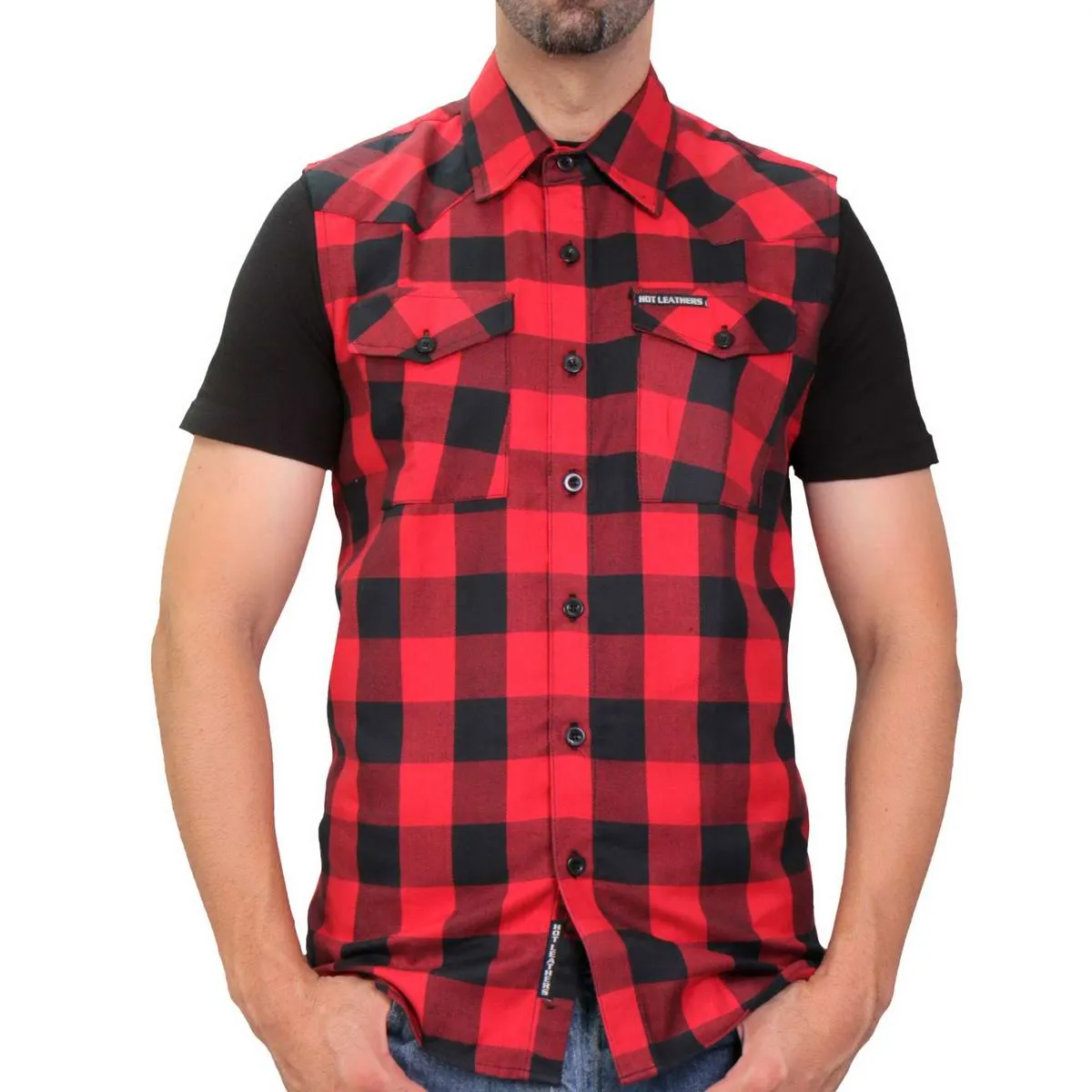 Hot Leathers FLM5001 Men’s Black and Red Sleeveless Cotton Flannel