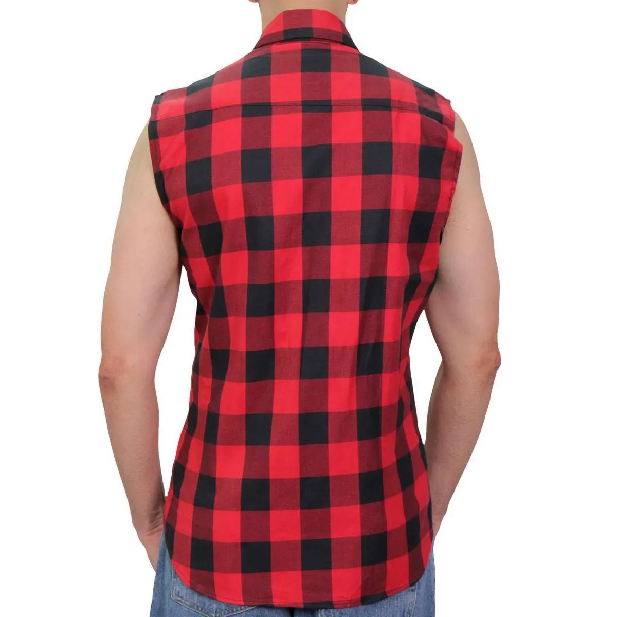 Hot Leathers FLM5001 Men’s Black and Red Sleeveless Cotton Flannel