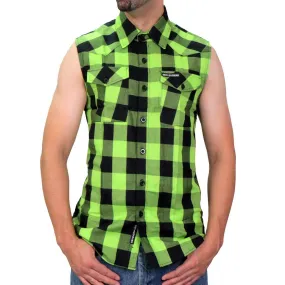 Hot Leathers FLM5002 Men’s Black and Green Sleeveless Cotton Flannel