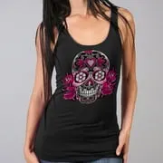 Hot Leathers GLC2363 Ladies Black Sugar Skull Thick Strap Tank Top Shirt