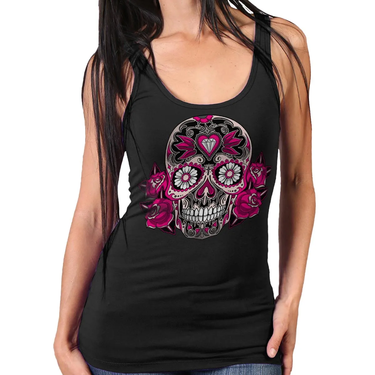 Hot Leathers GLC2363 Ladies Black Sugar Skull Thick Strap Tank Top Shirt