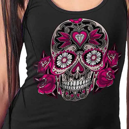 Hot Leathers GLC2363 Ladies Black Sugar Skull Thick Strap Tank Top Shirt