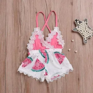 Infant Baby Girls Bodysuits Watermelon Print Lace