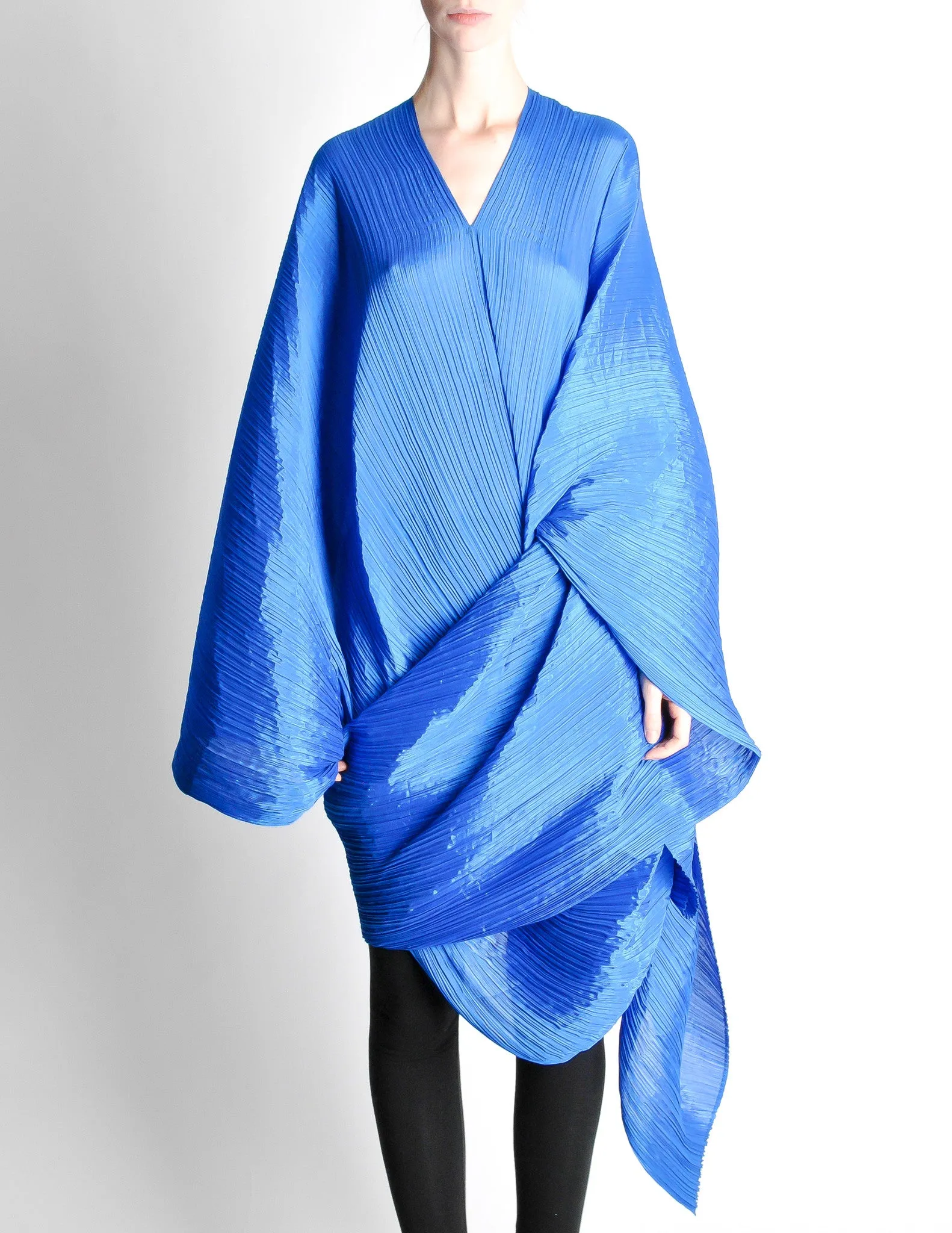 Issey Miyake Pleats Please Vintage Blue Pleated Multi-Functional Wrap Cape