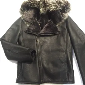 Jakewood Biker Shearling Jacket w/ Silver Fox Trim