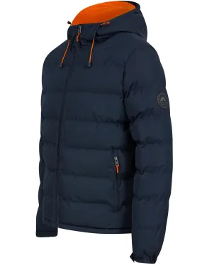 Jozua Ripstop Quilted Puffer Coat with Fleece Lined Body & Hood in Sky Captain Navy - Tokyo Laundry