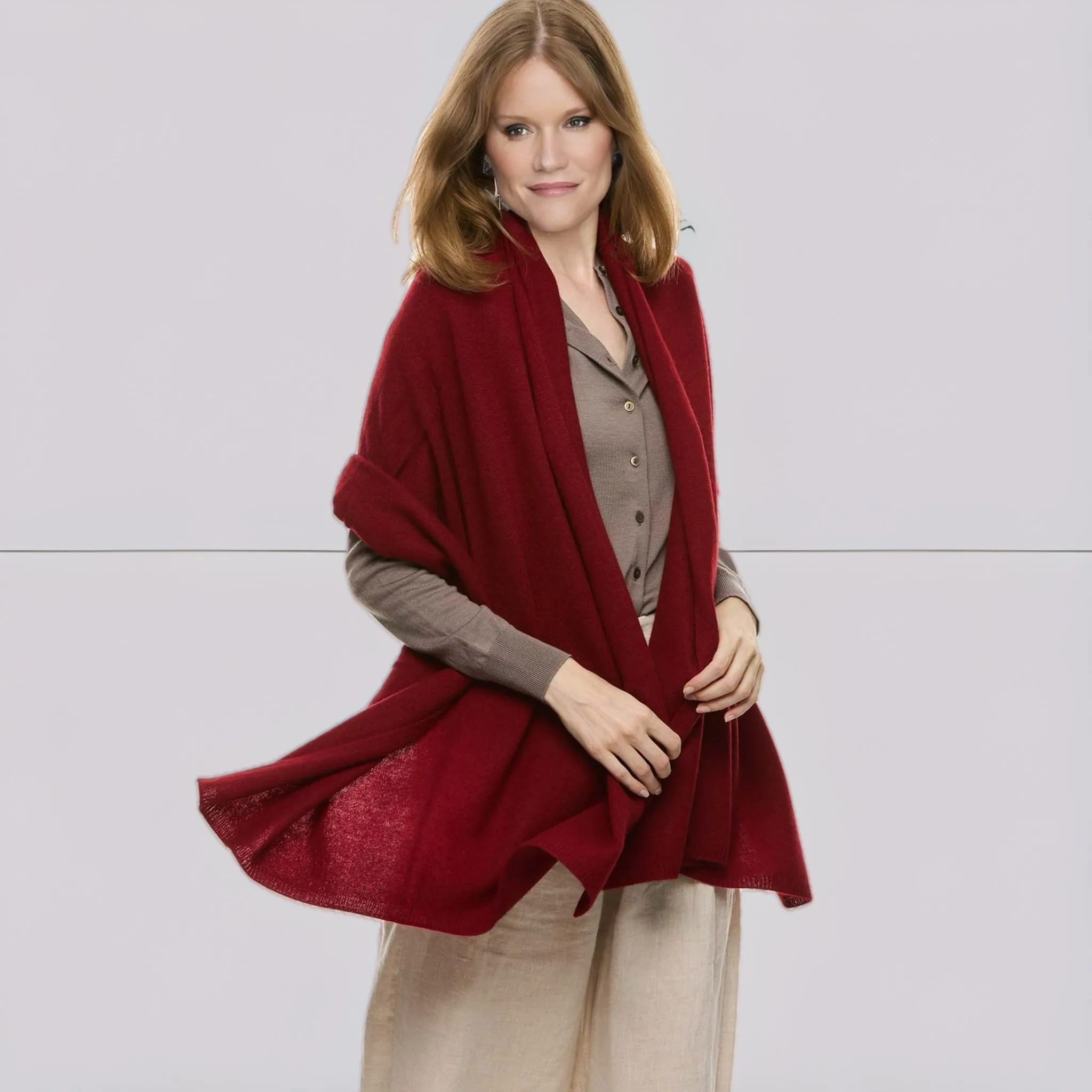 Julian Wine Red Pure Cashmere knitted Travel Wrap