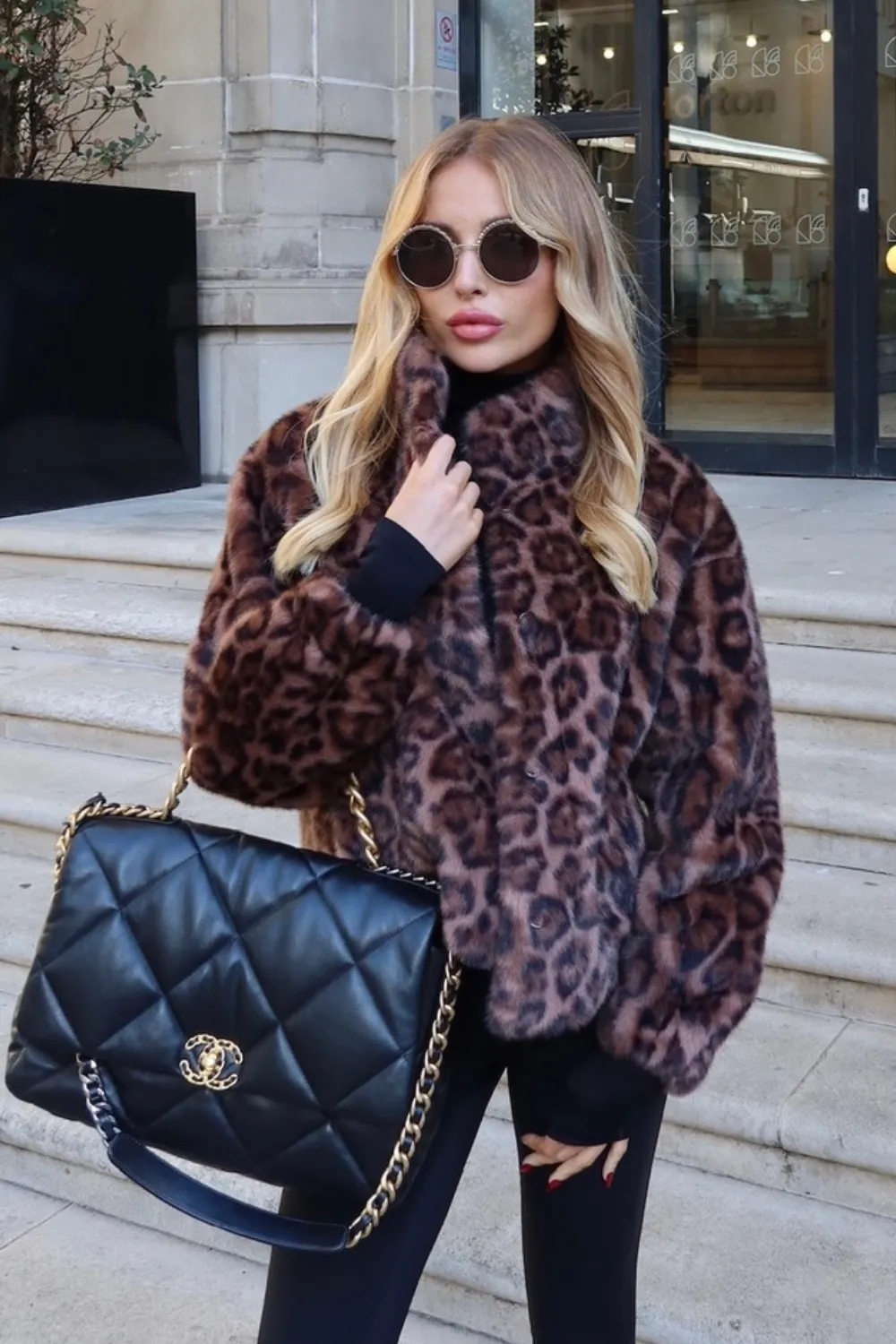 Kelly leopard short faux fur coat