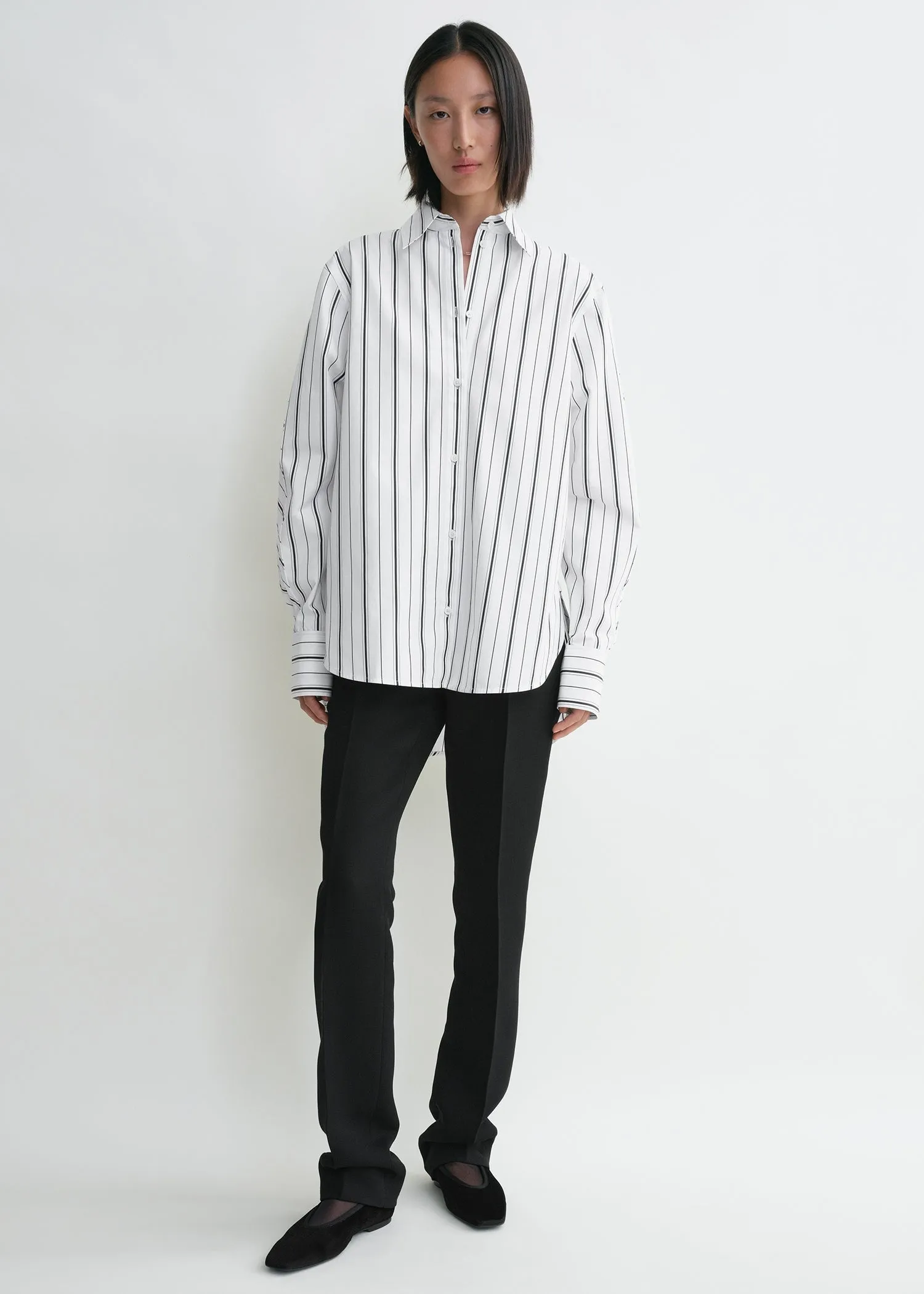 Kimono-sleeve striped shirt white/black