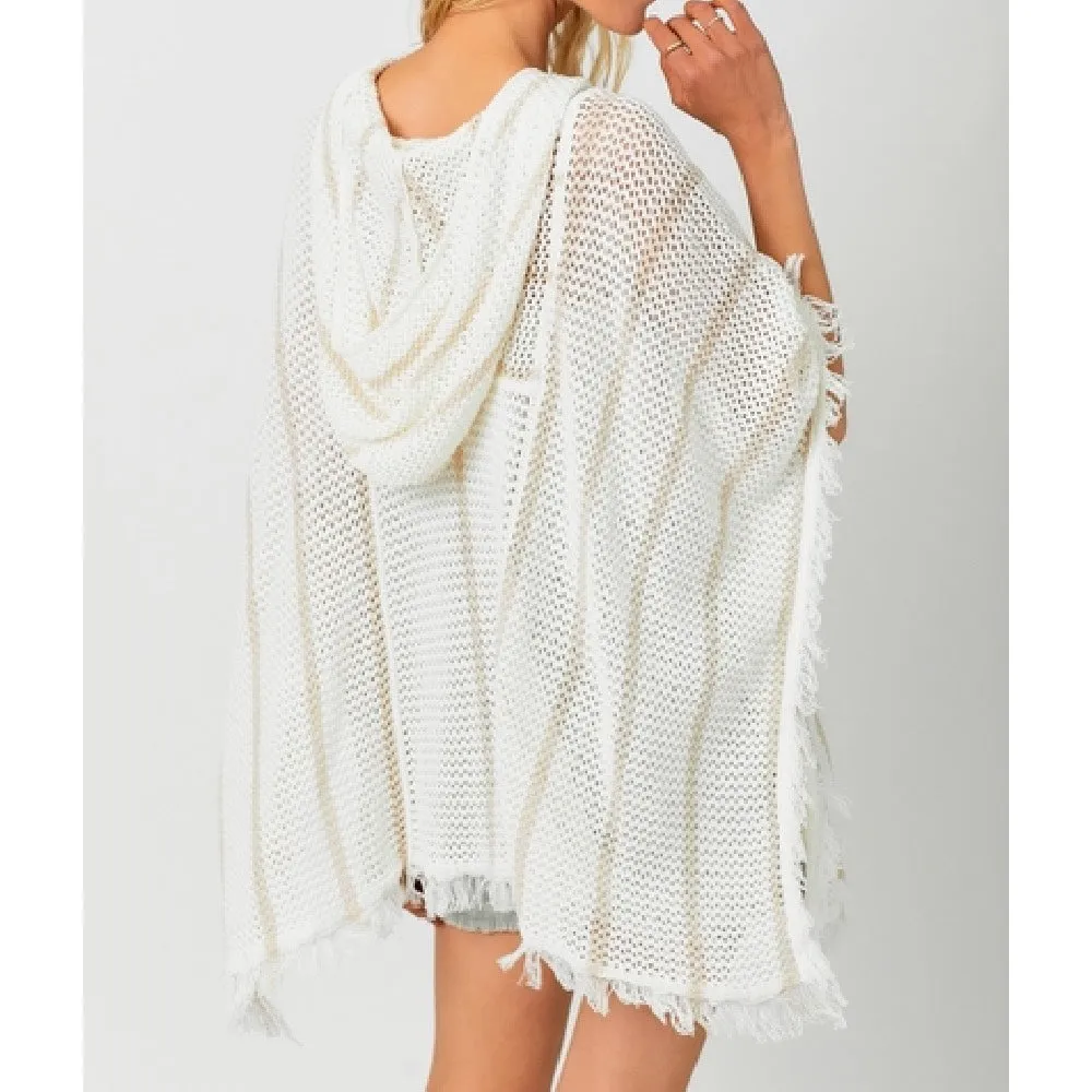 Lace Up Neck Hoodie Poncho