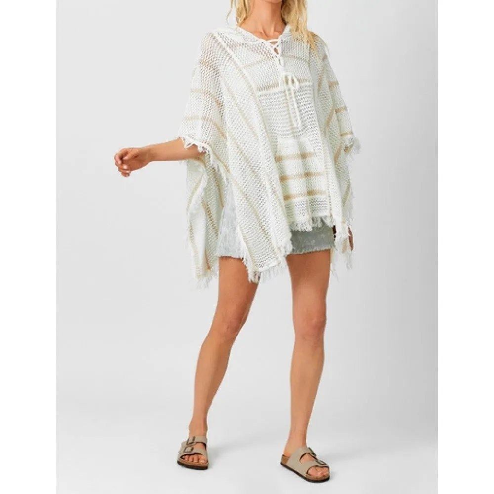 Lace Up Neck Hoodie Poncho