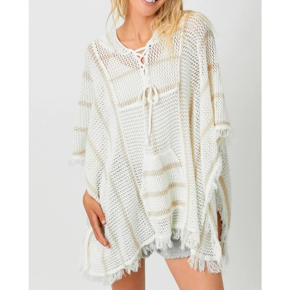 Lace Up Neck Hoodie Poncho