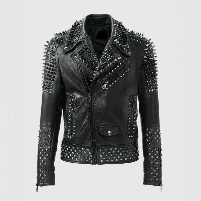 Men’s Black Leather Biker Punk Jacket