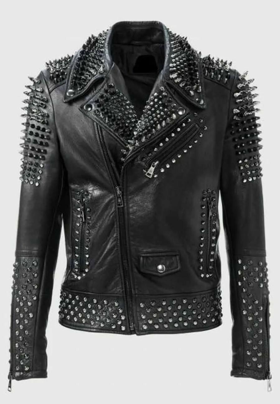 Men’s Black Leather Biker Punk Jacket