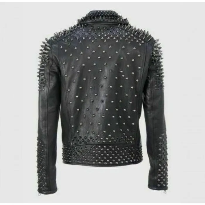 Men’s Black Leather Biker Punk Jacket