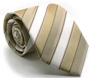 Mens Dads Classic Beige Striped Pattern Business Casual Necktie & Hanky Set U-7