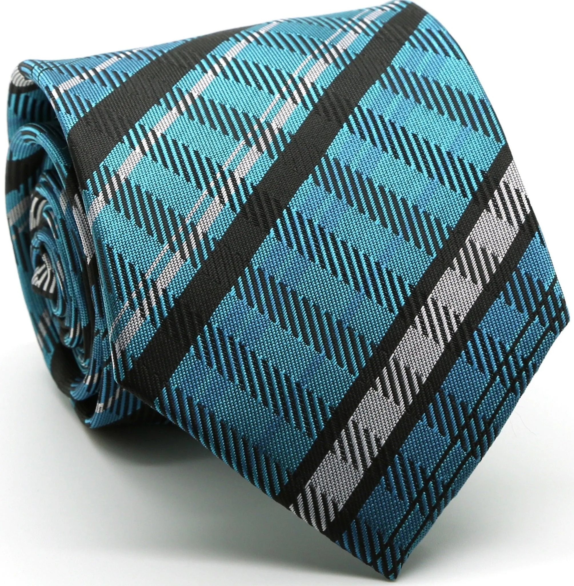 Mens Dads Classic Black Striped Pattern Business Casual Necktie & Hanky Set VO