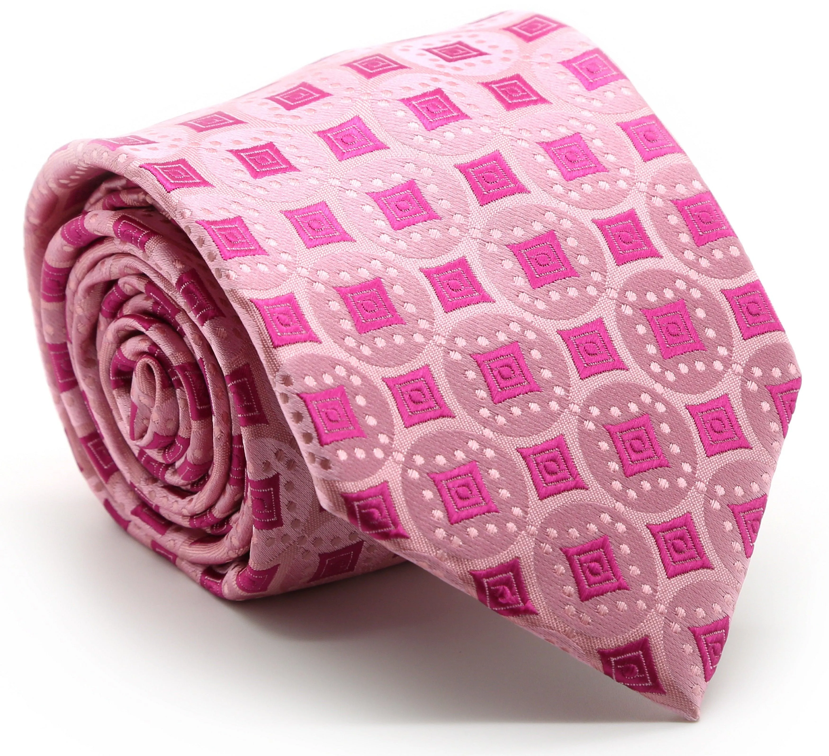 Mens Dads Classic Fuchsia Geometric Pattern Business Casual Necktie & Hanky Set I-7