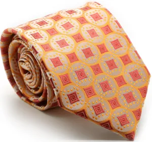 Mens Dads Classic Orange Geometric Pattern Business Casual Necktie & Hanky Set I-4