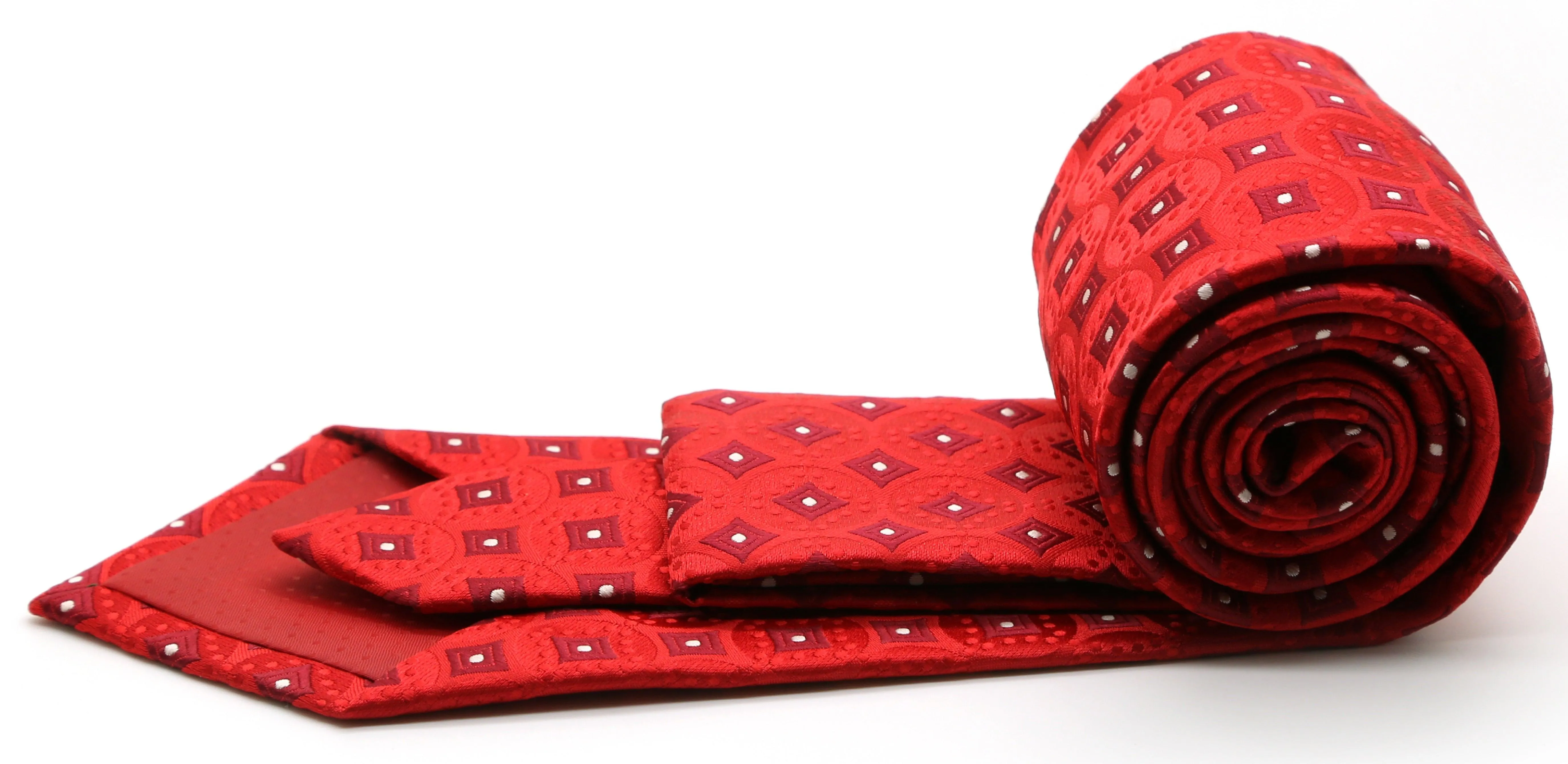 Mens Dads Classic Red Geometric Pattern Business Casual Necktie & Hanky Set I-3