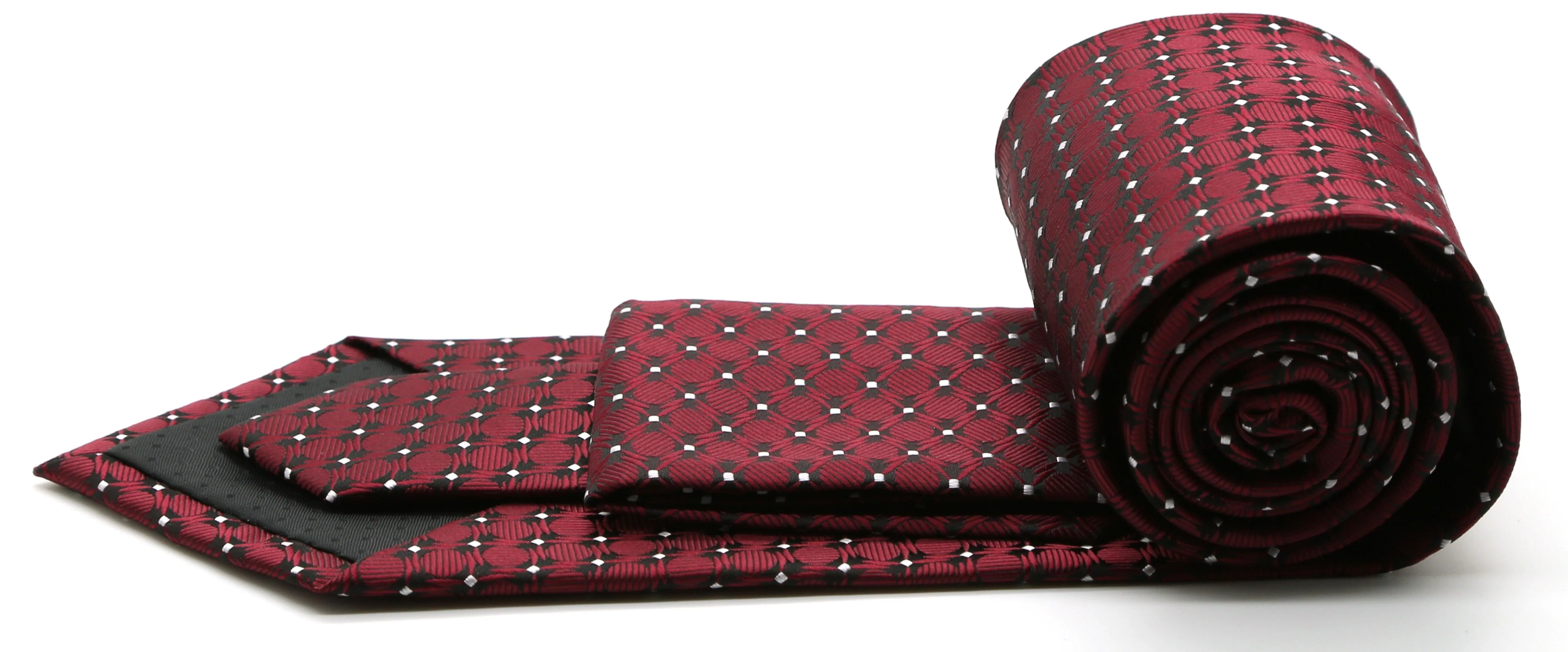 Mens Dads Classic Red Geometric Pattern Business Casual Necktie & Hanky Set K-6