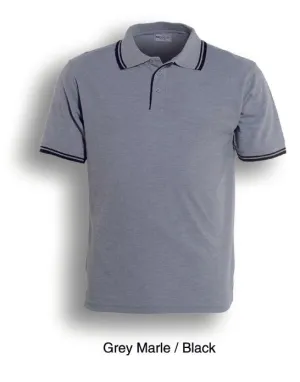 Mens Double Striped Polo - Grey/Black