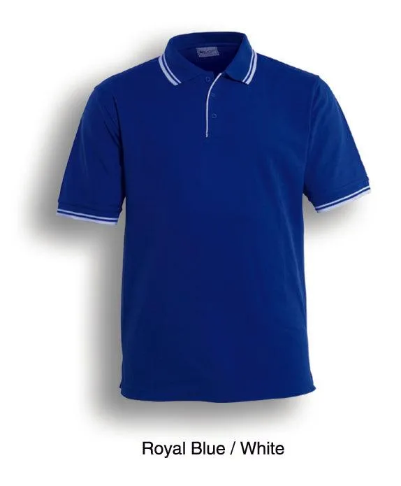 Mens Double Striped Polo - Royal/White