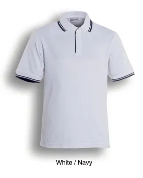 Mens Double Striped Polo - White/Navy