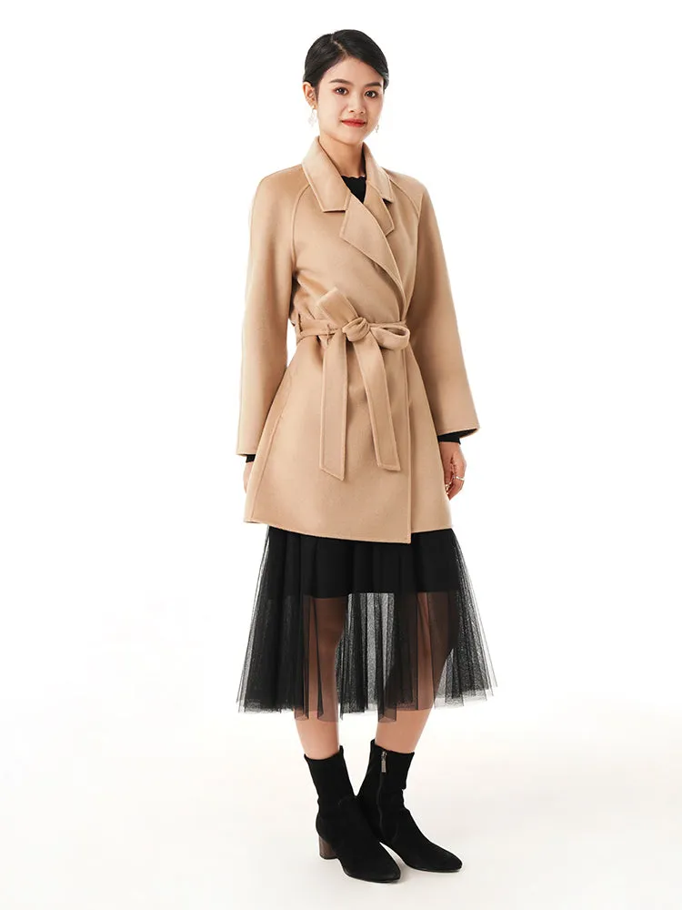 Mid-Length Woolen And Silk-Blend Women Coat