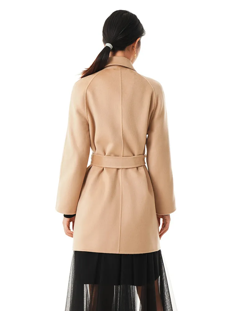 Mid-Length Woolen And Silk-Blend Women Coat