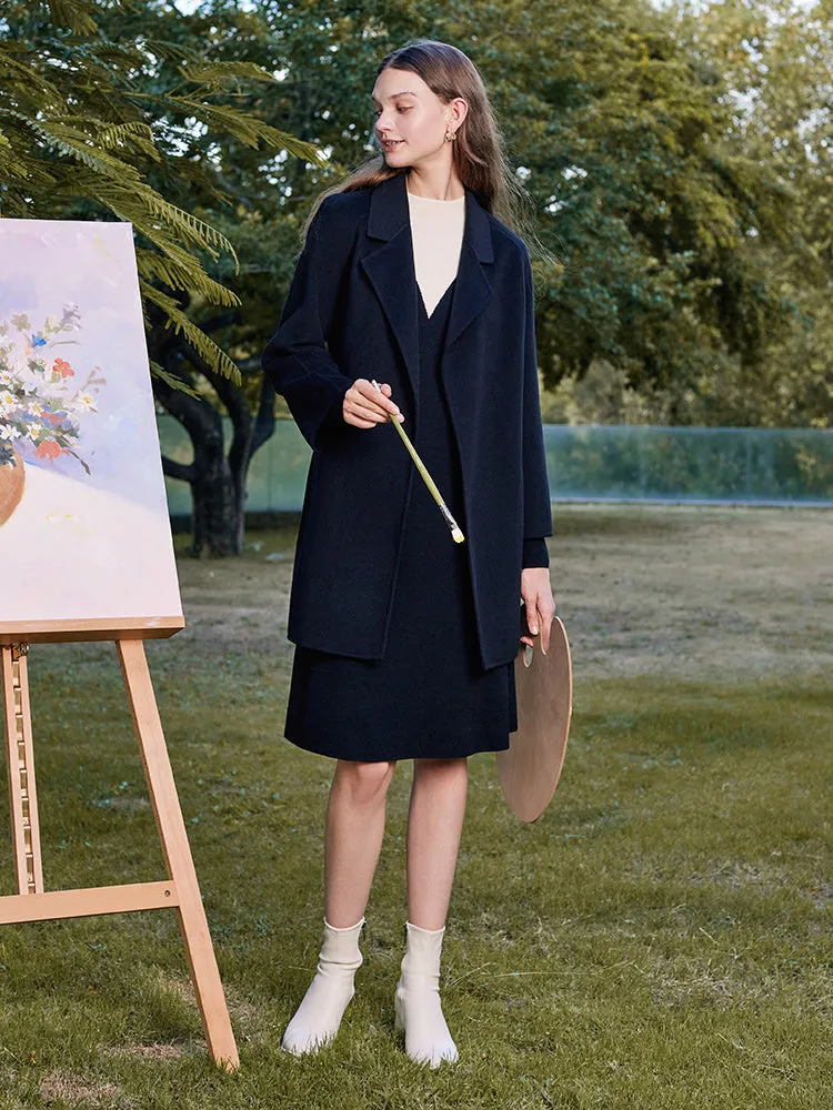 Mid-Length Woolen And Silk-Blend Women Coat