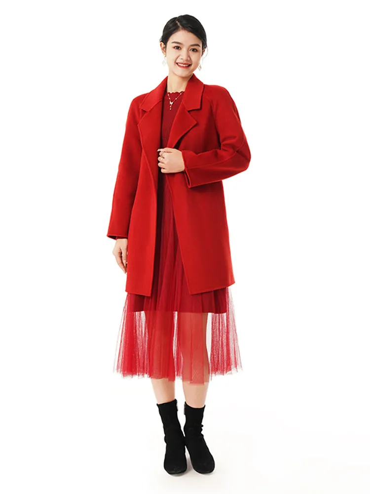 Mid-Length Woolen And Silk-Blend Women Coat