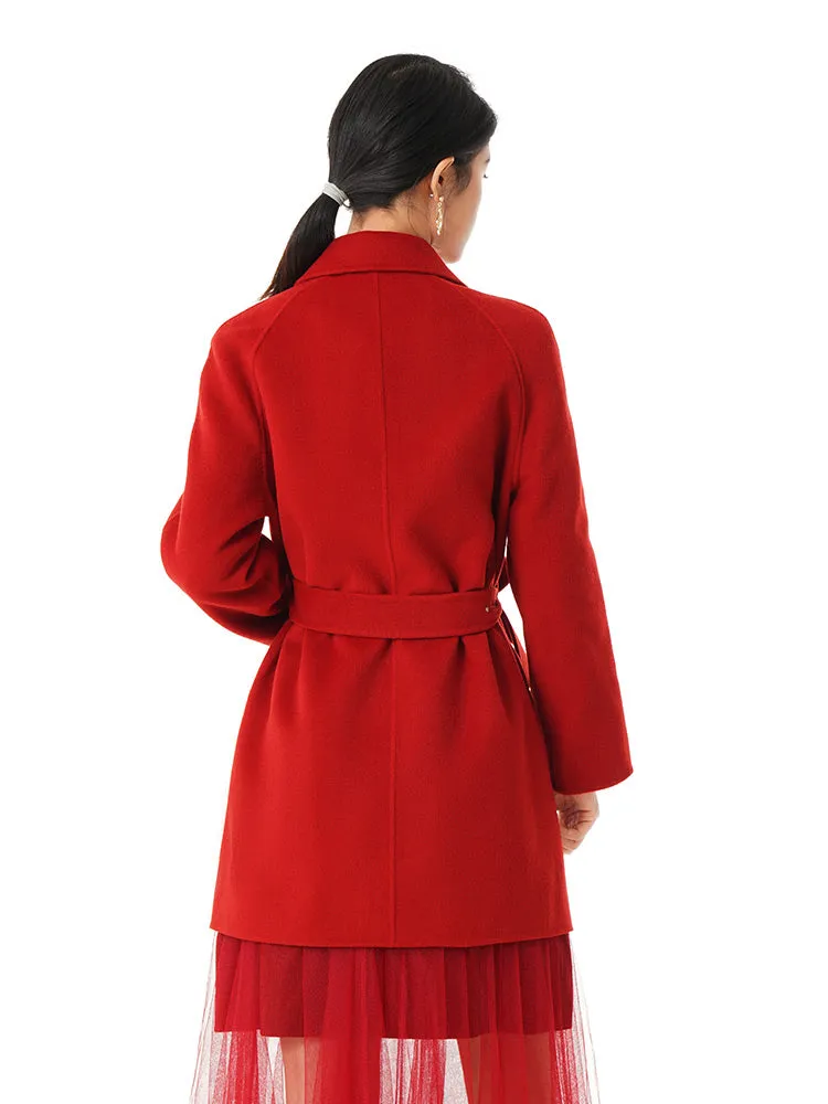 Mid-Length Woolen And Silk-Blend Women Coat