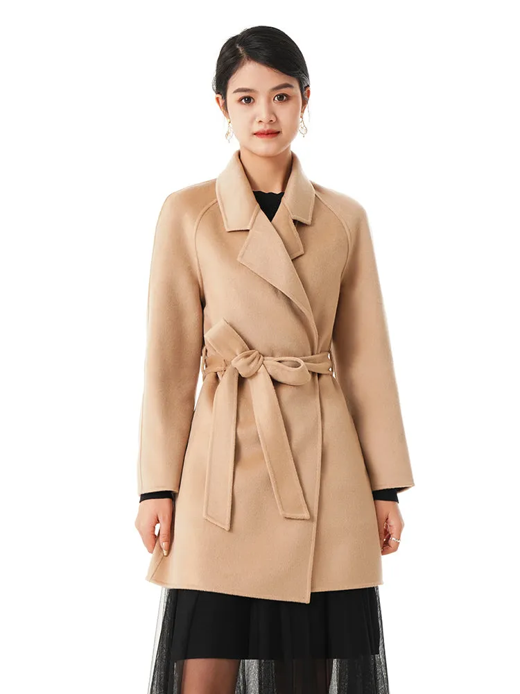 Mid-Length Woolen And Silk-Blend Women Coat