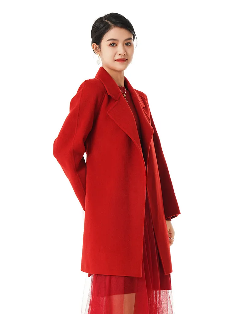 Mid-Length Woolen And Silk-Blend Women Coat