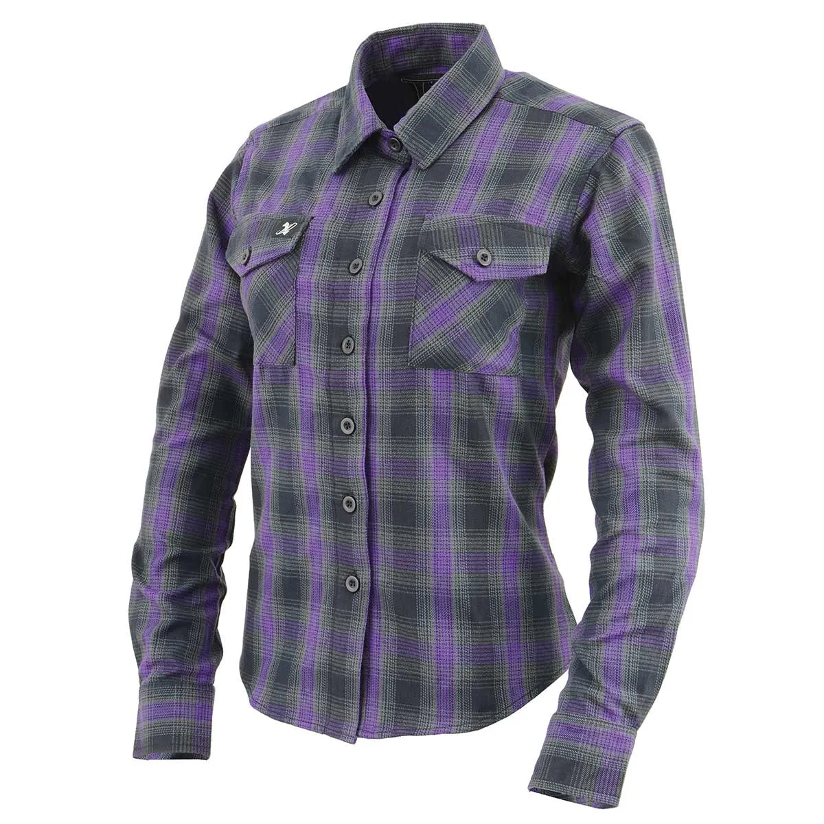 Milwaukee Leather MNG21603 Women's Casual Black with Purple Long Sleeve Casual Cotton Flannel Shirt