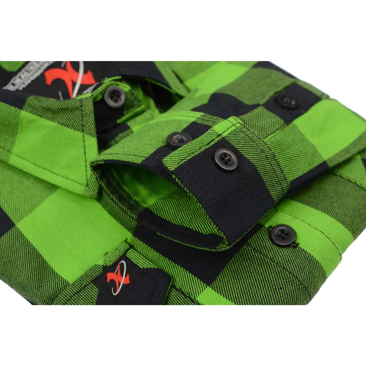 Milwaukee Leather MNG21606 Women's Casual Lime Green and Black Long Sleeve Cotton Casual Flannel Shirt