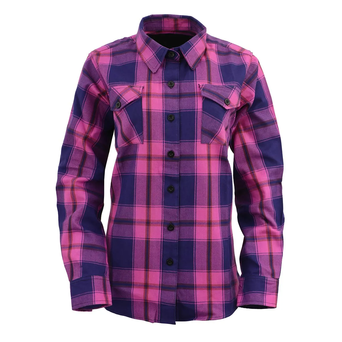 Milwaukee Leather MNG21610 Women's Pink, Blue and Maroon Long Sleeve Cotton Flannel Shirt