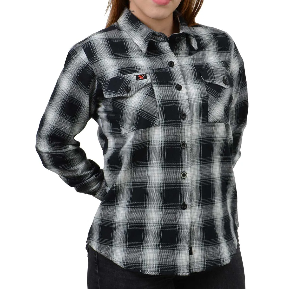 Milwaukee Leather MNG21611 Women's Black and White Long Sleeve Cotton Flannel Shirt