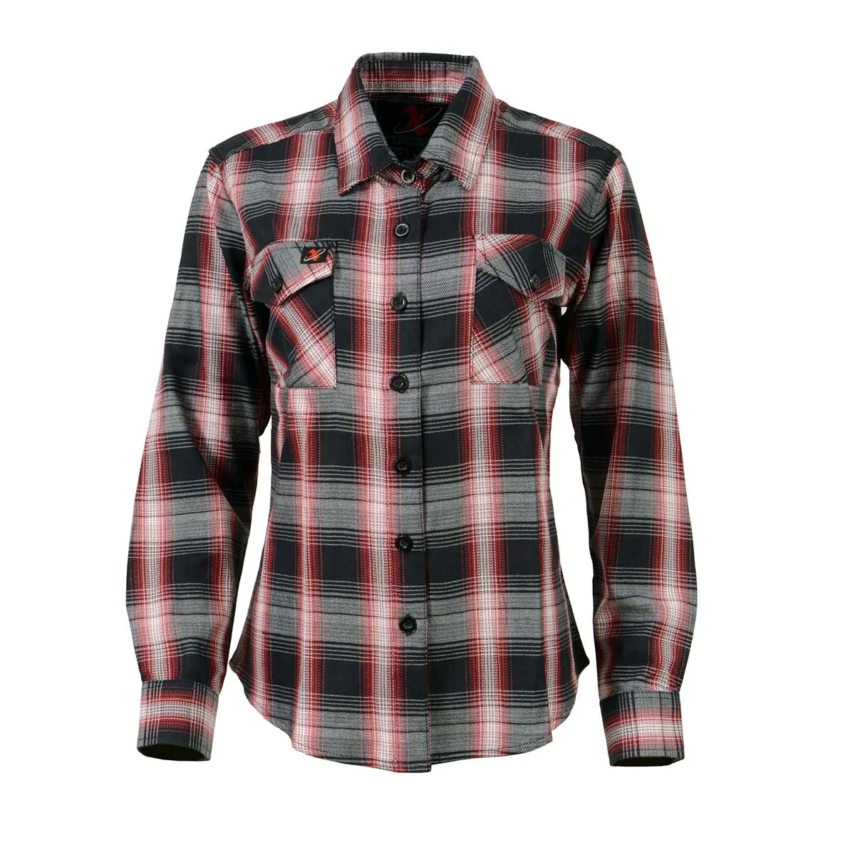 Milwaukee Leather MNG21613 Women's Black and Red with White Long Sleeve Cotton Flannel Shirt