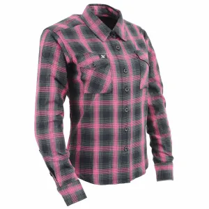 NexGen MNG21604 Women's Casual Black with Pink Long Sleeve Casual Cotton Flannel Shirt