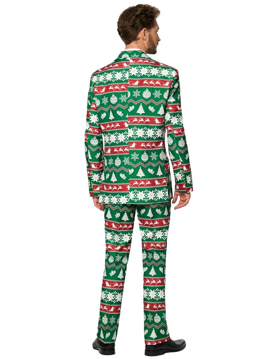 Nordic Green Christmas Print Mens Suitmeister Costume Suit