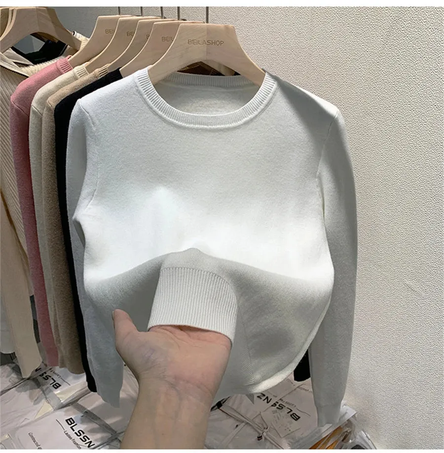 O Neck Winter Sweater For Women Thicken Slim Soft Knitted Tops Plus Velvet Long Sleeve Pullover Casual Warm Malhas Jerseys