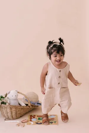 Oatmeal Sleeveless Crop Linen Baby Romper